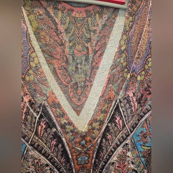 Boho Paisley Leopard Print Knit Mini Dress Size M Long Sleeve Stretch - Picture 3 of 10